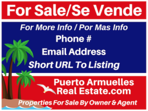 A property for sale sign in red and blue, available for purchase